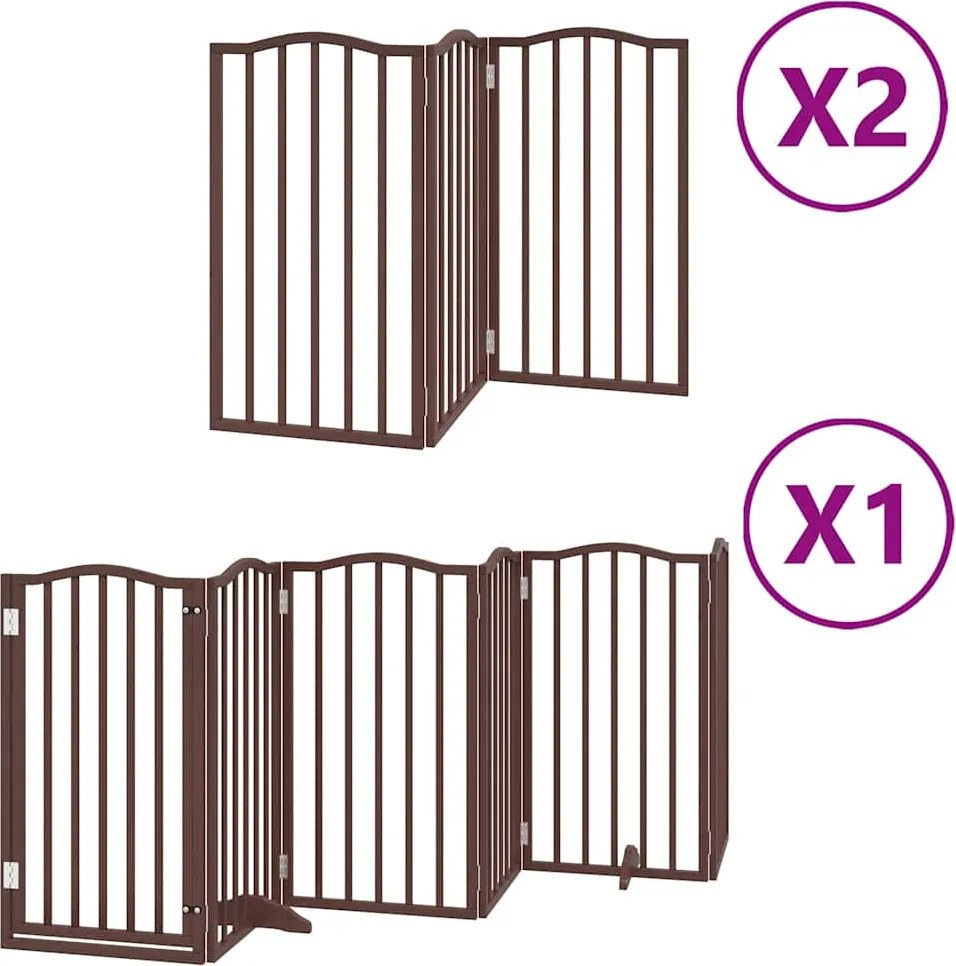 vidaXL Poartă câini pliabilă cu ușă 12 panouri maro 600 cm, lemn plop