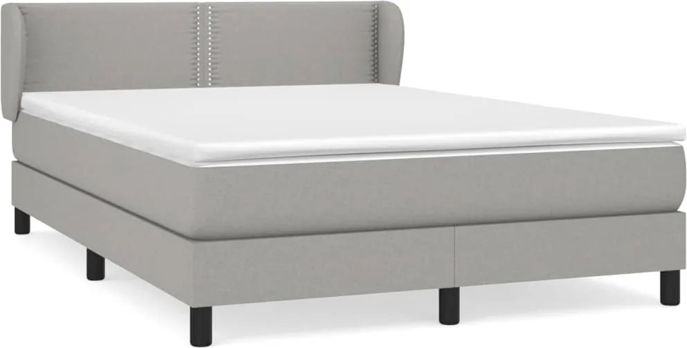 vidaXL Pat box spring cu saltea, gri deschis, 140x190 cm, textil