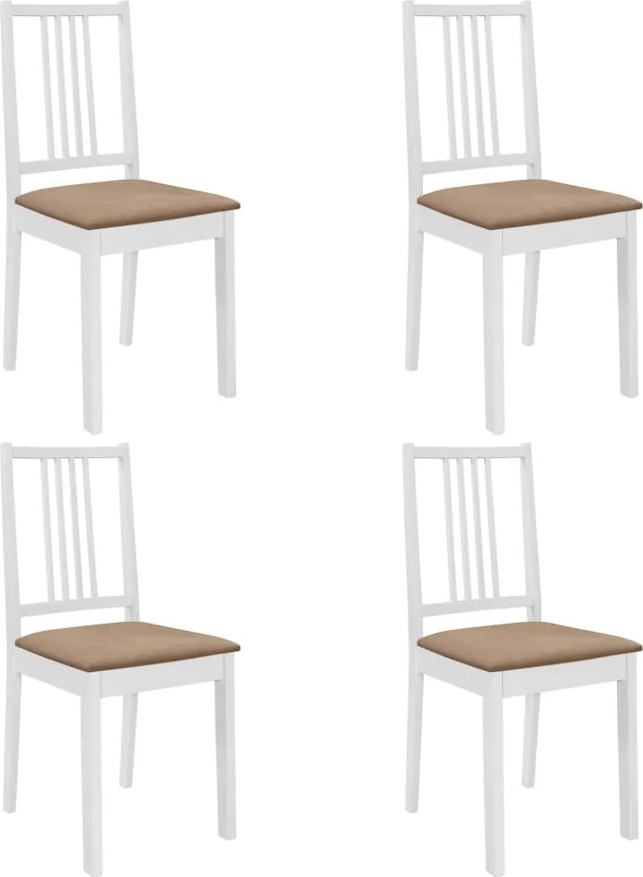 vidaXL Scaune de bucătărie cu perne, 4 buc., alb, lemn masiv