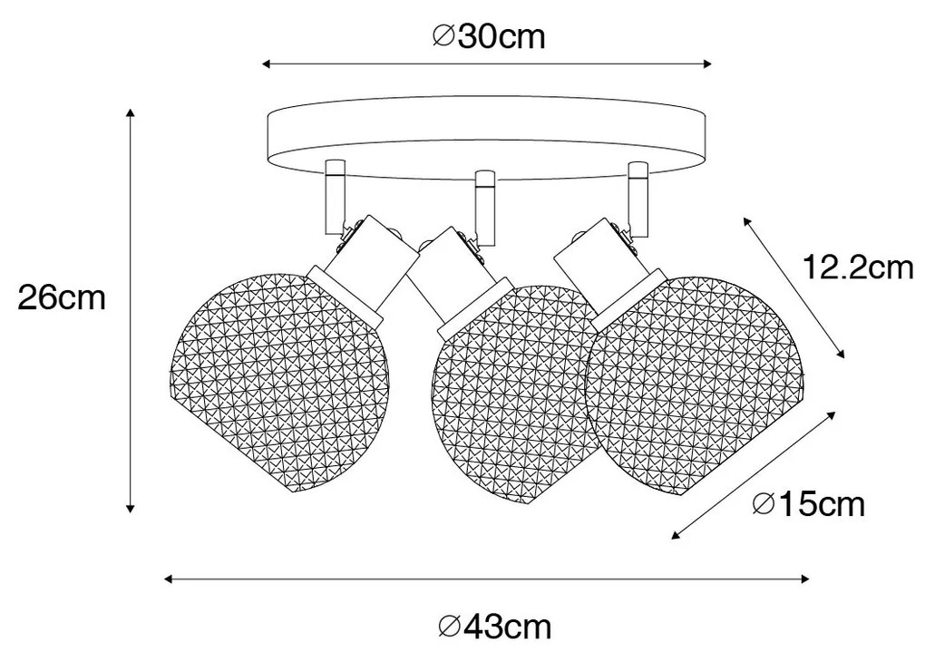 Spotlight de design negru cu sticlă fumurie 3 lumini rotund - Chico