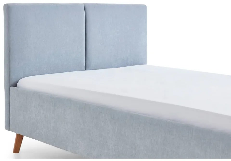 Pat matrimonial albastru deschis tapițat cu somieră 140x200 cm Piano – Meise Möbel
