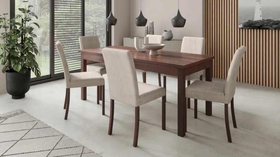 Set de masa extensibila si 6 scaune tapitate, RODOS 81, ADRK Furniture (Culoare: Sonoma)