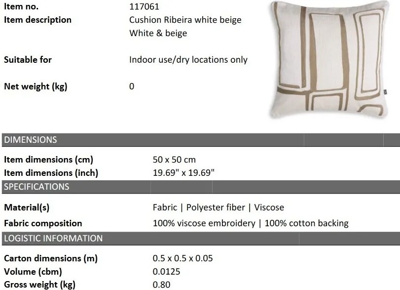 Perna decorativa design LUX Ribeira 50x50cm, bej/ alb