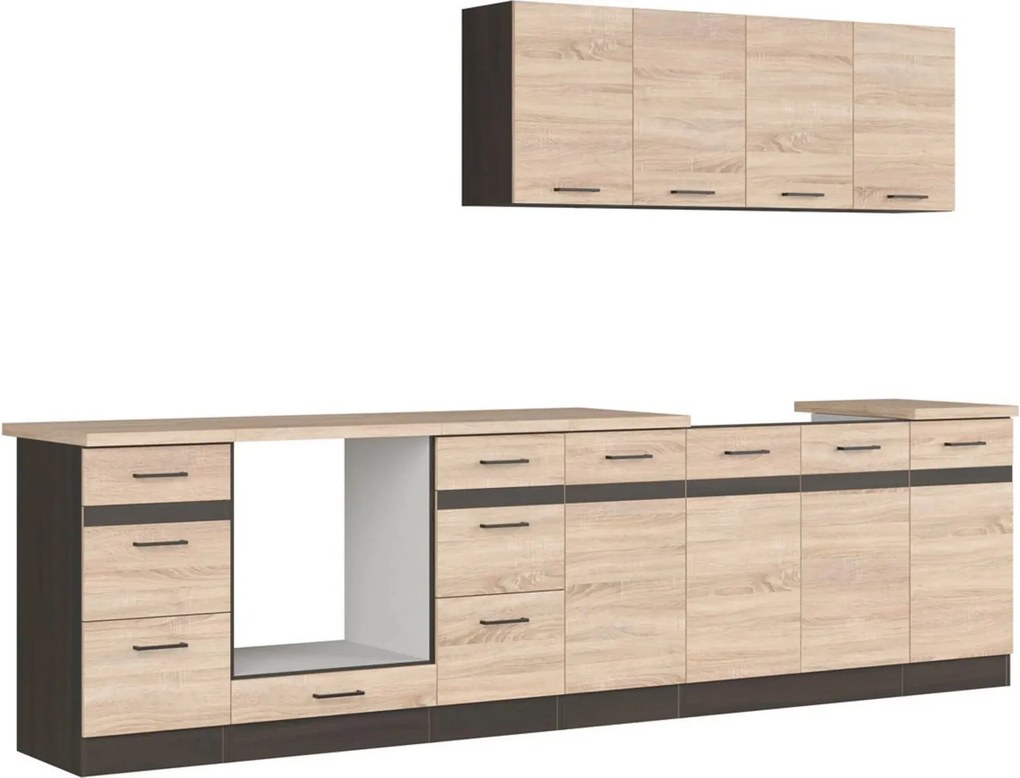 Set bucatarie JUNONA LINE, stejar sonoma/wenge, PAL, 300 cm, cu blat s