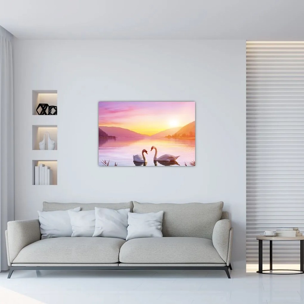 Tablou - Lebăde îndrăgostite (90x60 cm)