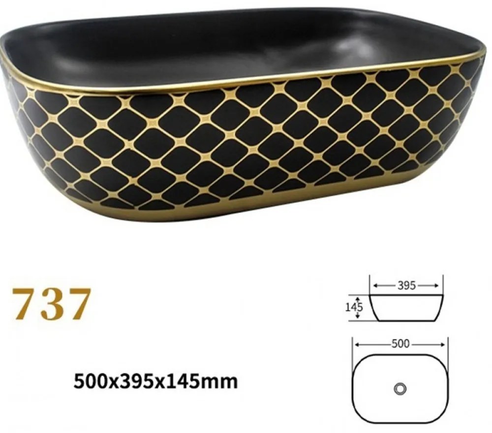 Lavoar Ceramic Premium, Oval Gold -Negru,50x39,5 cm