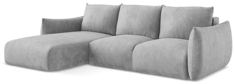 Colțar gri deschis extensibil cu tapițerie din chenille (cu colț pe partea stângă/cu șezlong) Leila – Makamii