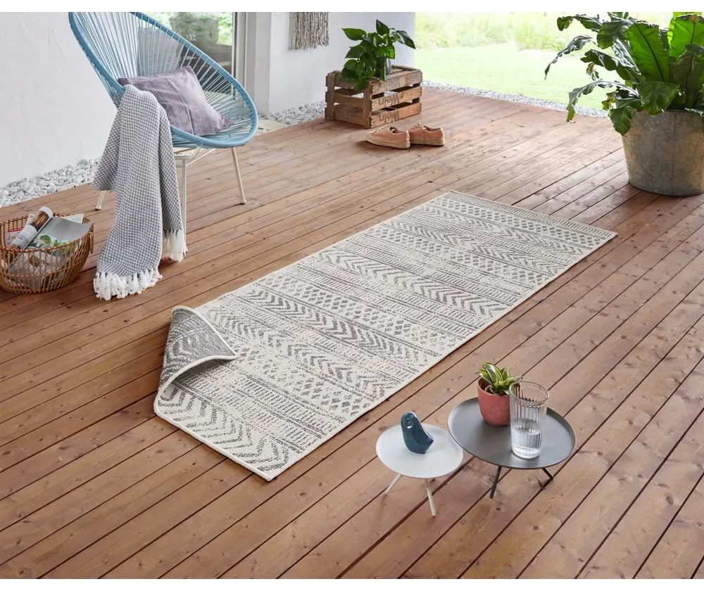 Covor adecvat pentru exterior NORTHRUGS Biri, 80 x 350 cm, gri-crem