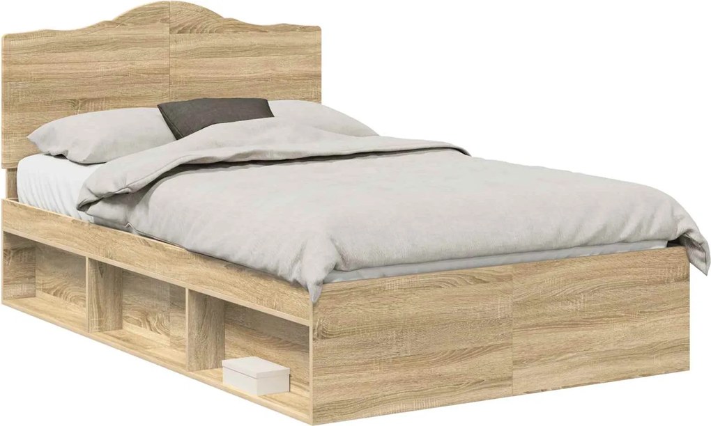 vidaXL Cadru de pat cu headboard Sonoma 120 x 190 cm Lemn de pin masiv