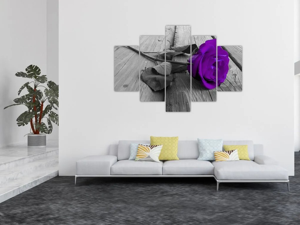 Tablou - Trandafir violet cu tulpina verde (150x105 cm)