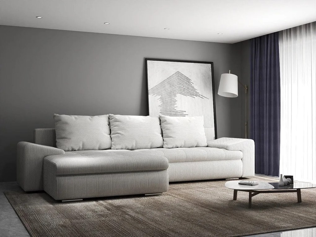 Colțar extensibil dumonde cu ladă de depozitare si sezut confortabil din spuma high-density, Leonardo Zoom Crem 260x185 cm