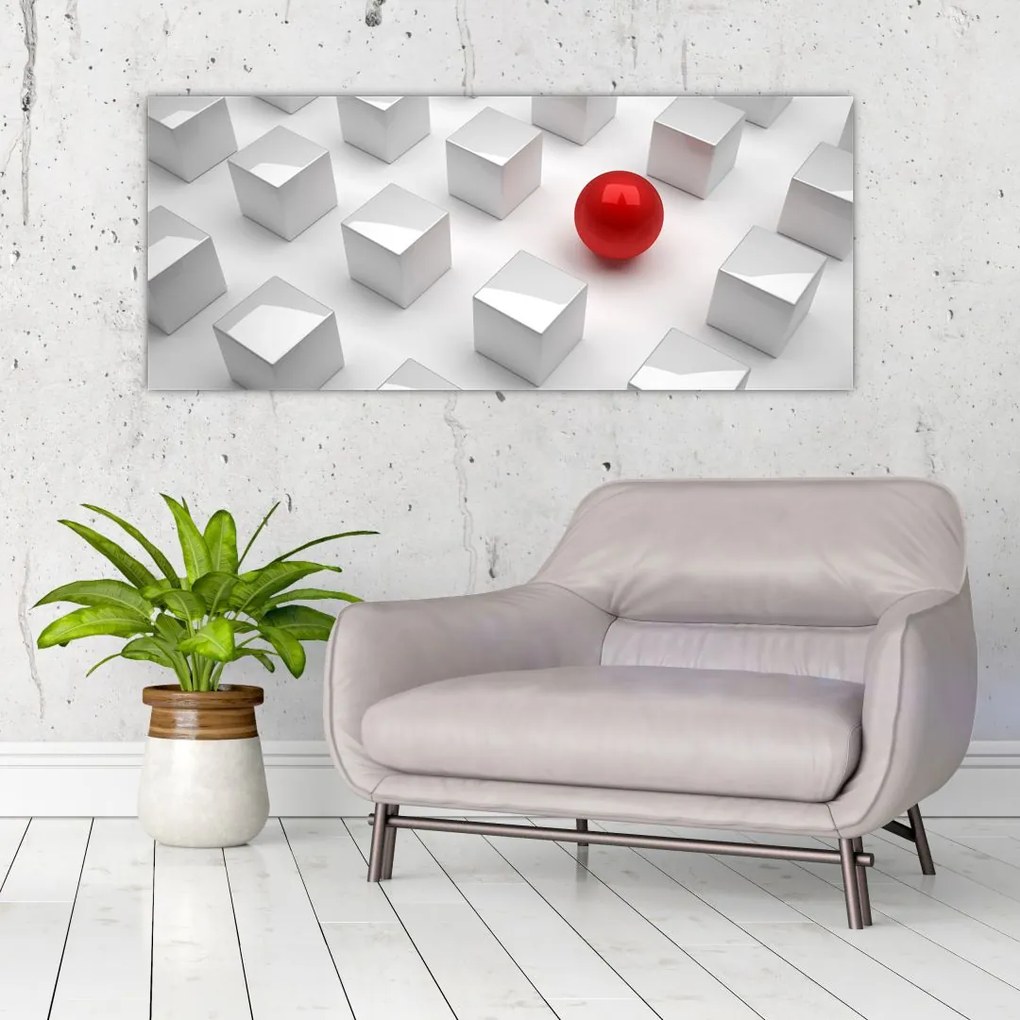 Tablou cu abstracție - cub cu bilă (120x50 cm)