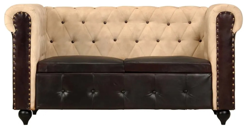 283757 vidaXL Canapea chesterfield cu 2 locuri, maro, piele naturală