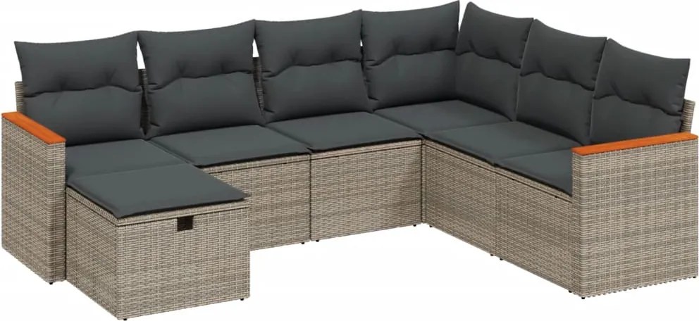 vidaXL Set canapele de grădină, 7 piese, cu perne, gri, poliratan
