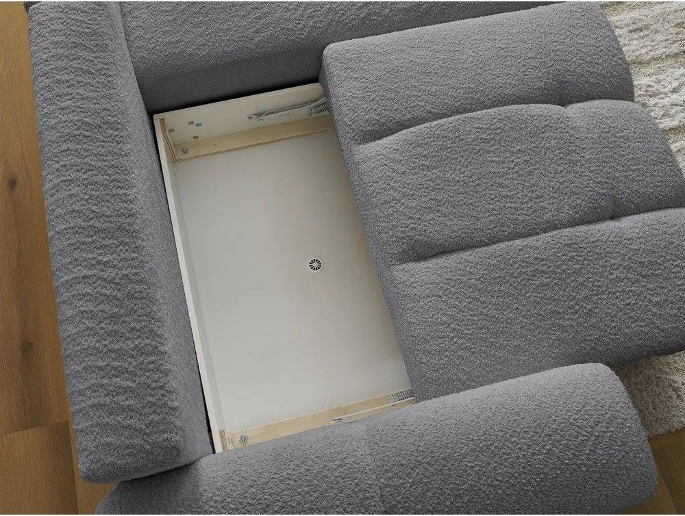 Colțar gri extensibil/cu spațiu de depozitare cu tapițerie din țesătură bouclé (cu colț pe partea dreaptă/cu șezlong) Roxelane – Bobochic Paris