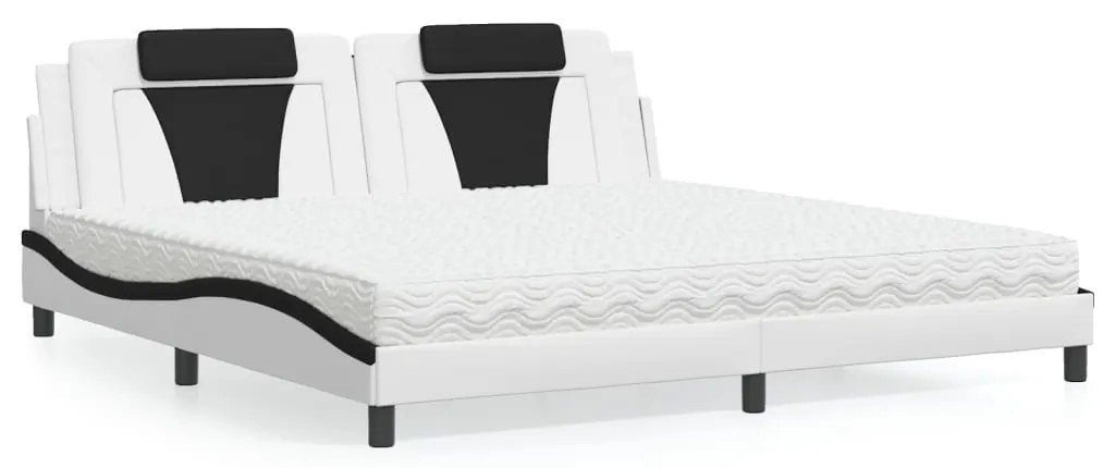 vidaXL Pat cu saltea, alb și negru, 200x200 cm, piele ecologică