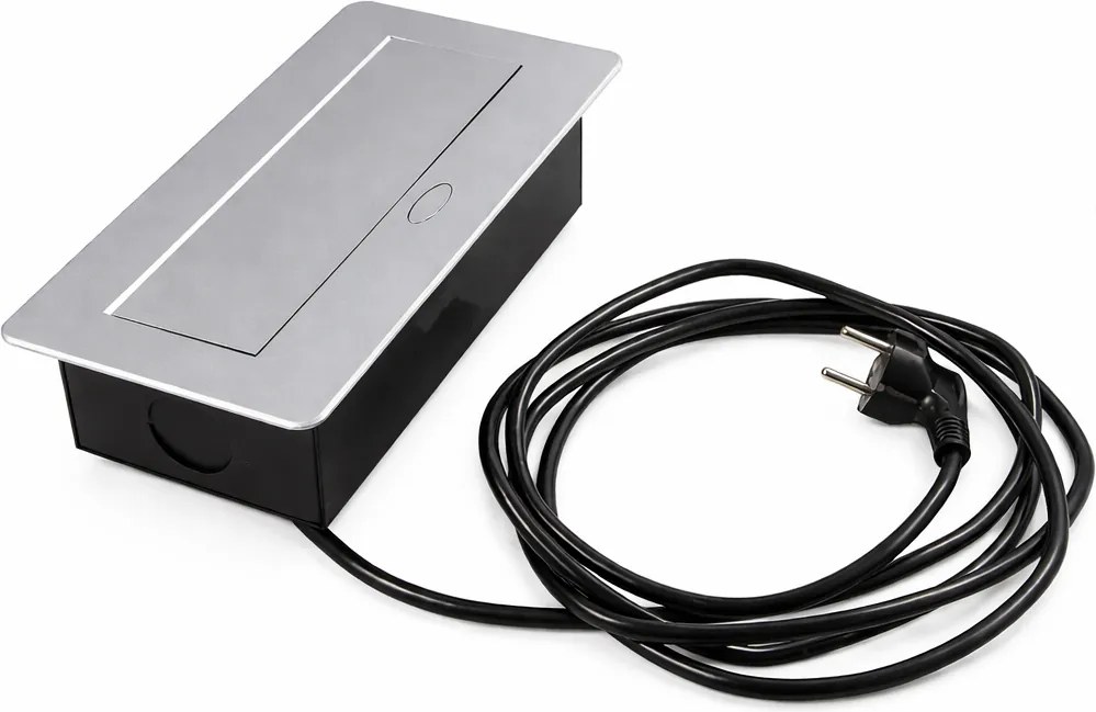 Priză încorporabilă în blat Kombibox Design Light, 2 prize Schuko, 2 USB, aluminiu, 266 x 133 cm Metal, Aluminiu, L:266 mm; l:133 mm