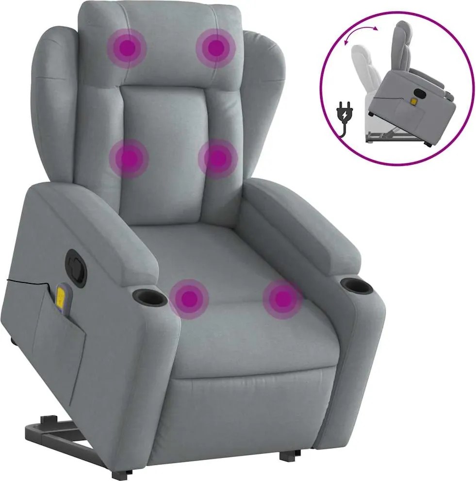 vidaXL Fotoliu de masaj rabatabil cu ridicare, gri deschis, textil