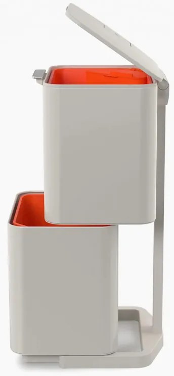 Cos de gunoi 3in1 pentru reciclare si organic Joseph Joseph Totem Compact 30064, 2x20 L, Recipient pentru deseuri 3 L, Design vertical, Filtre carbune activ, Bej