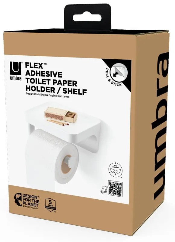 Suport pentru hârtie igienică alb autoadeziv din plastic reciclat Flex Adhesive – Umbra
