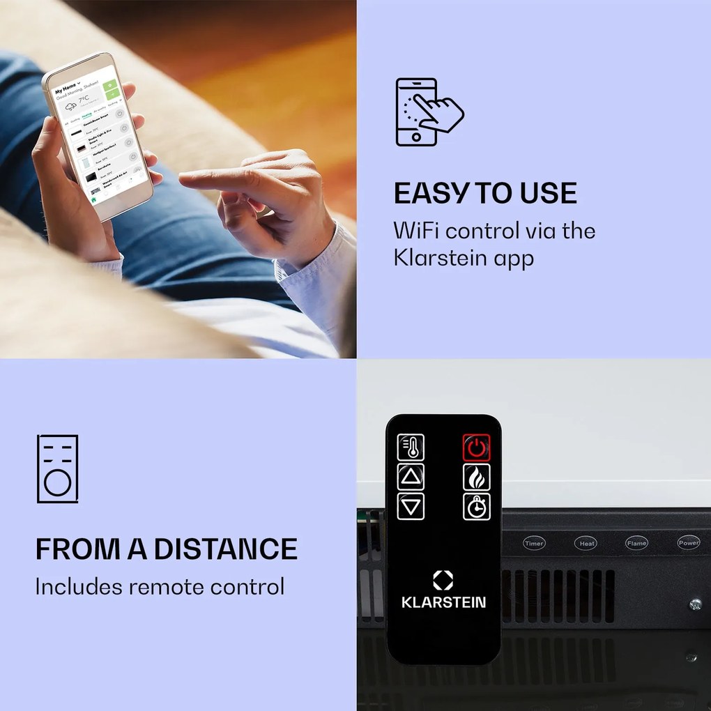 Klarstein Studio Light & Fire 3 Smart, Șemineu, 1000 / 2000 W, MDF, WiFi Control