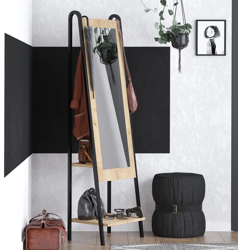 Set mobilier pentru hol Manet (Stejar + Negru). 1073560