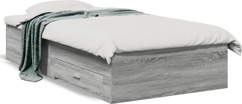 vidaXL Cadru de pat cu sertare gri sonoma 75x190 cm lemn prelucrat
