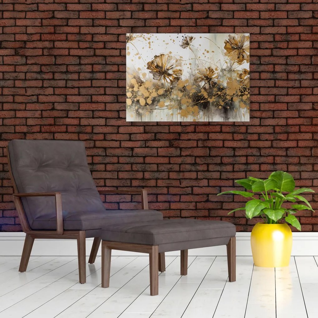 Tablou pe sticlă - pictură abstractă florală (70x50 cm)
