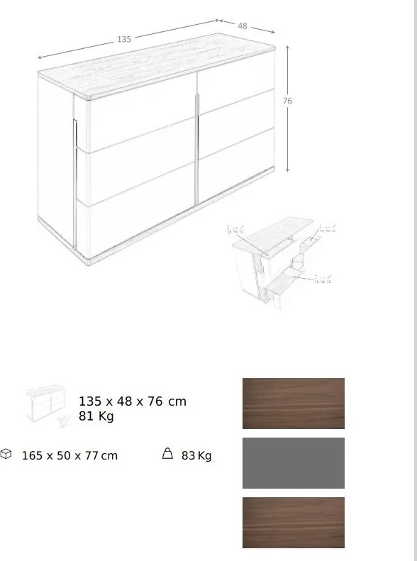 Comoda cu 6 sertare furnir din lemn de nuc si MDF lacuit, Anna