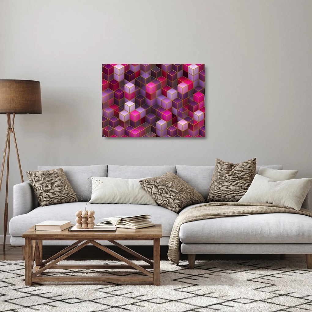 Tablou pe sticlă - Cuburi violet (70x50 cm)