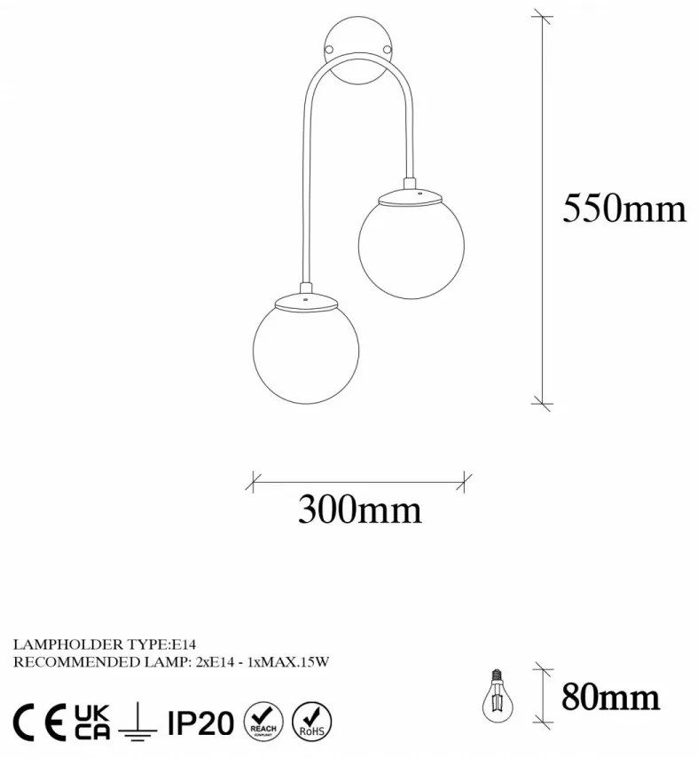 Aplica de Perete Jewel - 10585, 2 Becuri, Soclu E14, Max 15W, Culoare Auriu