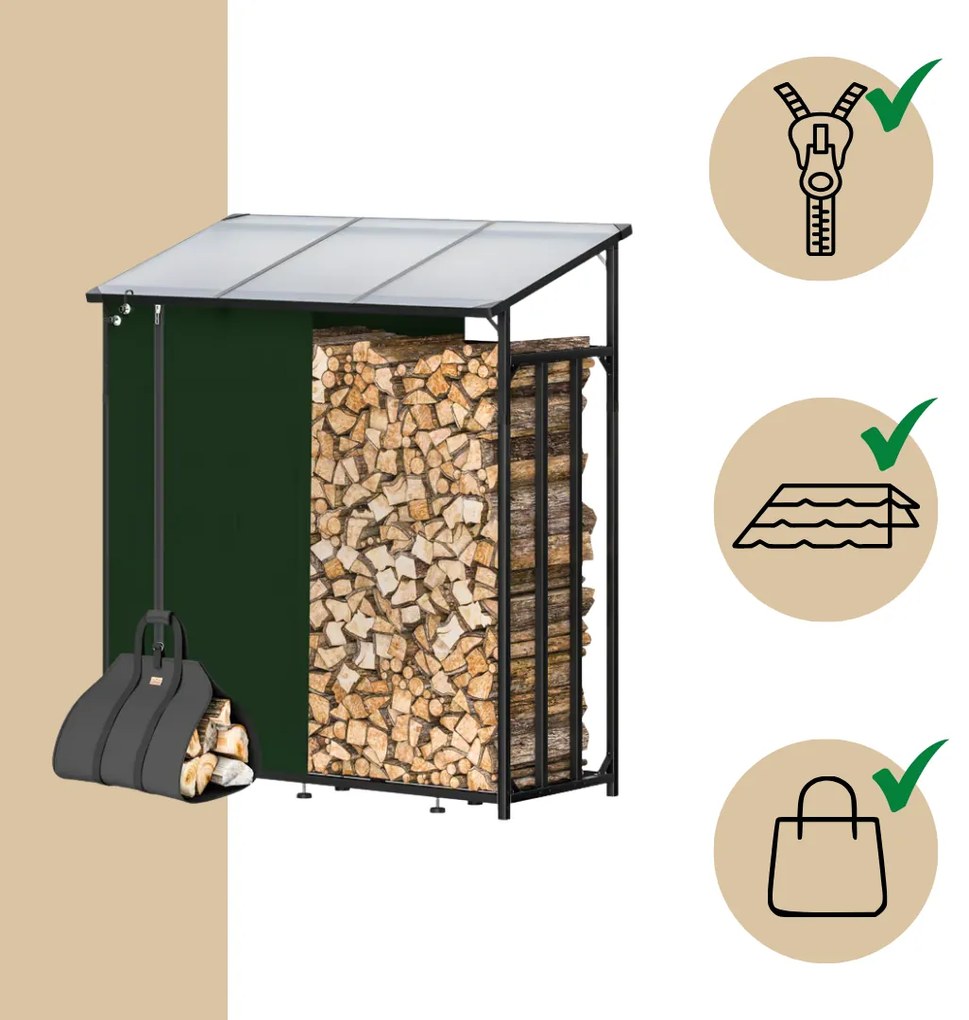 Gardebruk Adăpost pentru lemne de foc CORINA, 198x163x70cm, antracit/verde