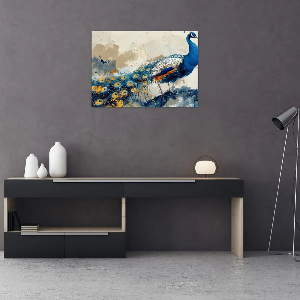 Tablou pe sticlă - Peacock, pictură (70x50 cm)