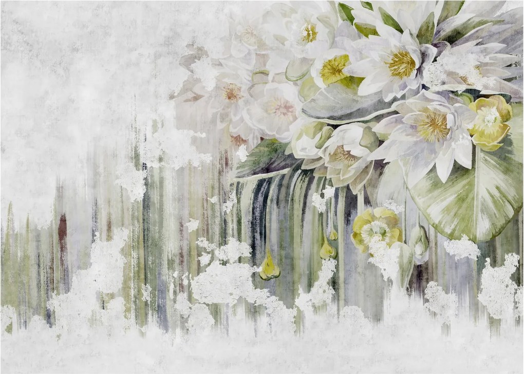 Tablou pe sticlă - Flori albe, vintage (70x50 cm)