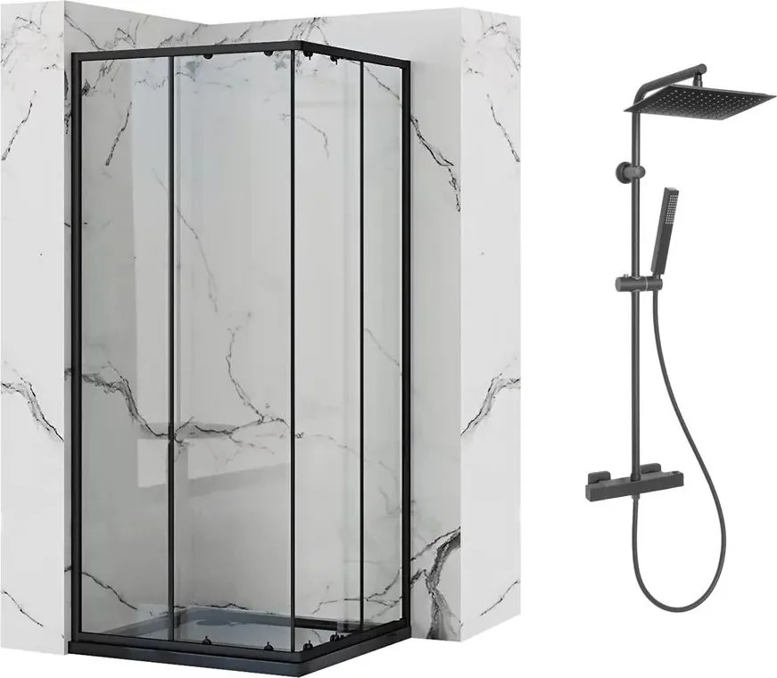 Pachet cabina de dus Rea Punto negru 90x90 cm si coloana de dus Invena Svart negru