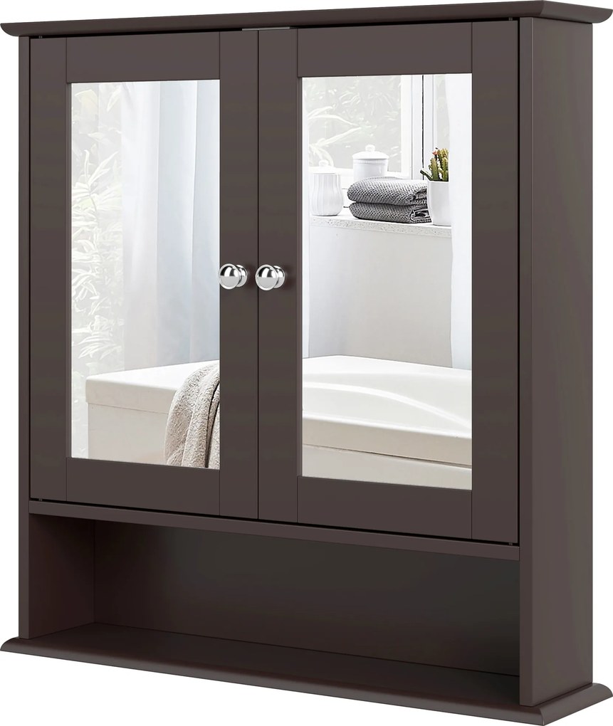 kleankin Dulap de baie cu oglindă Dulap de perete cu 2 uși Raft deschis Raft reglabil 56x13x58 cm Maro închis | Aosom Romania
