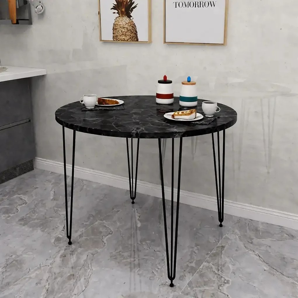 Masa bucatarie rotund texturata,negru marmurat, Homs 70x70x75 cm, A0048