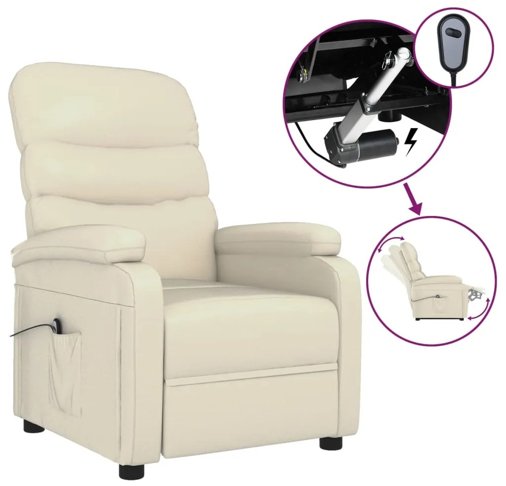 3073671 vidaXL Fotoliu rabatabil electric, crem, piele ecologică