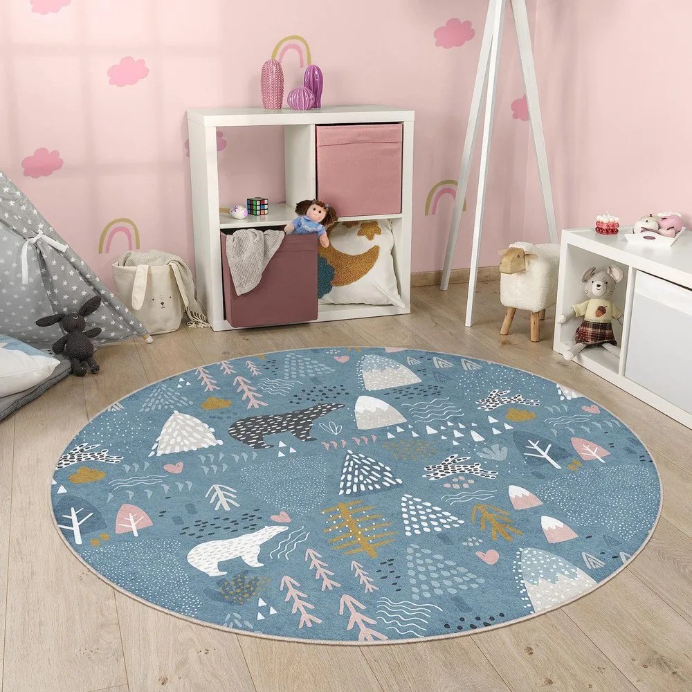 Covor pentru copii albastru lavabil ø100 cm Forest Land – Mila Home