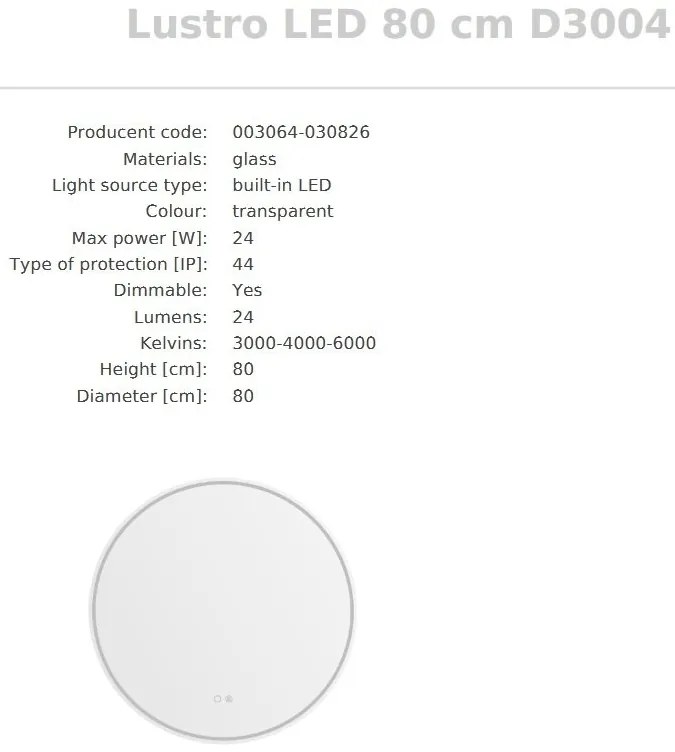 Oglinda baie cu iluminat LED IP44 Mirror LED 80cm