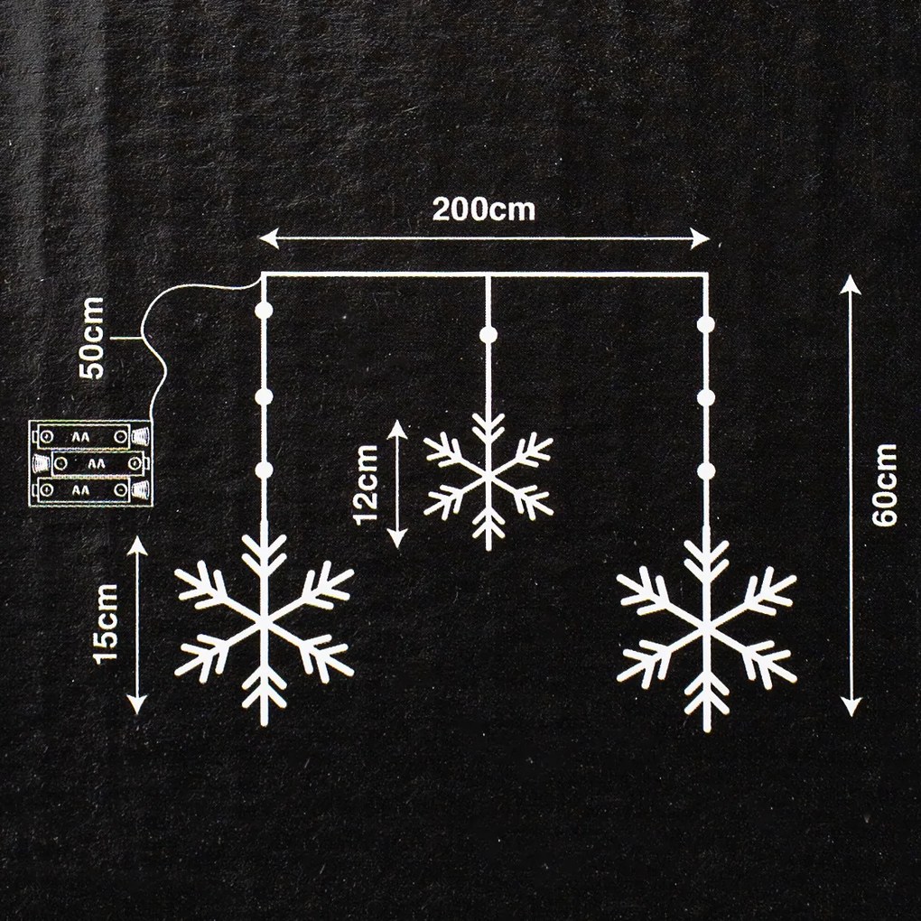 Ghirlandă luminoasă pentru exterior Snowflakes,200x60cm, LED, alb rece, temporizator, 8 funcții, 200 cm