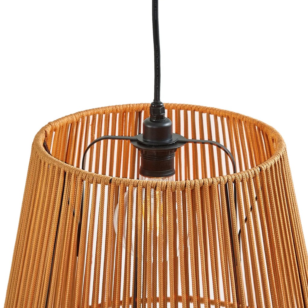 Lumină suspendată de exterior neagră cu abajururi portocalii din frânghie cu 3 lumini IP44 - Cava Jayla