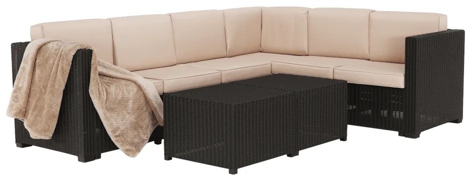 Set de gradina din rattan, 3 piese, maro bej, RODEN