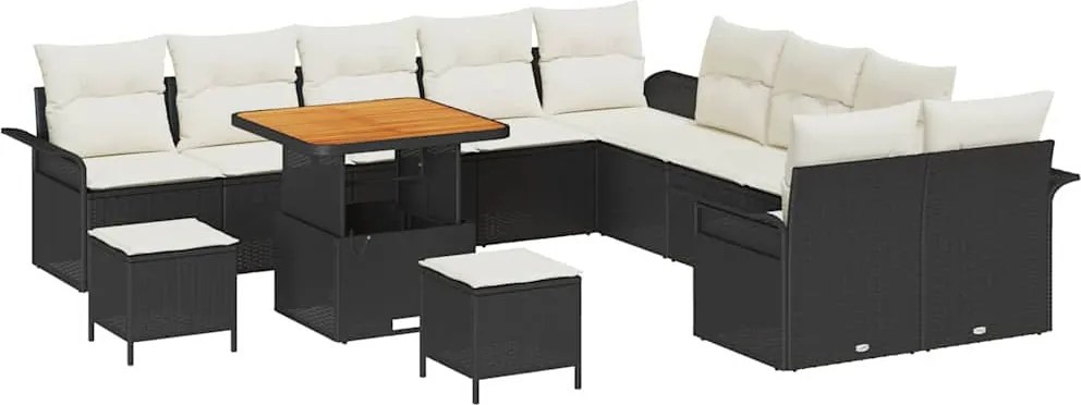 vidaXL Set de canapele pentru grădină cu pernă 13 pcs Negru și Crem