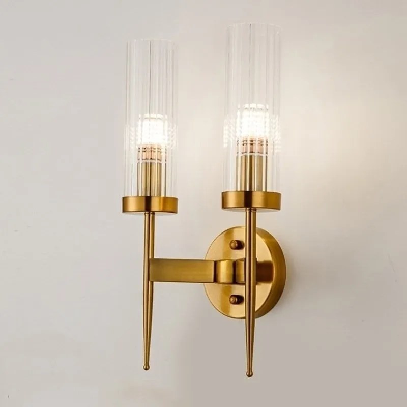Aplica de perete, Metal, Sticla, Flame auriu