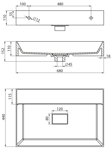 Sapho - Lavoar suspendat GODIVA 68x44 cm marmură/alb