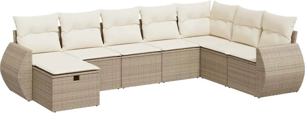 vidaXL Set canapele de grădină, 8 piese, cu perne, bej, poliratan