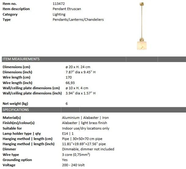 Pendul/ Lustra suspendata design LUX Etruscan Round 113472 HZ