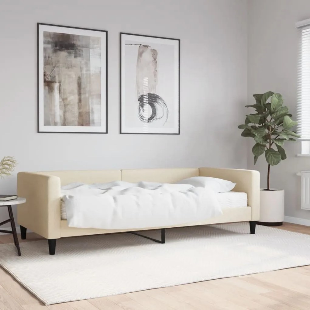 3196564 vidaXL Pat de zi cu saltea, crem, 90x200 cm, textil
