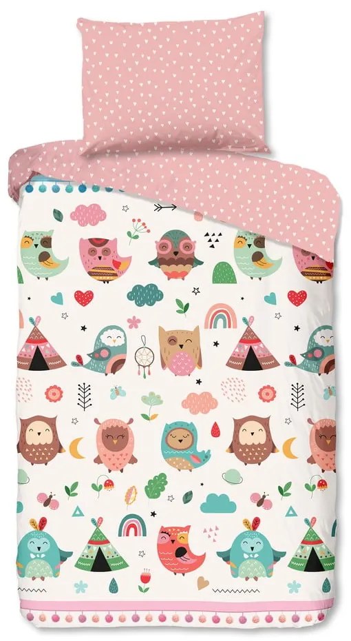Lenjerie de pat pentru copii roz din bumbac pentru pat de o persoană 140x200 cm Wise – Good Morning